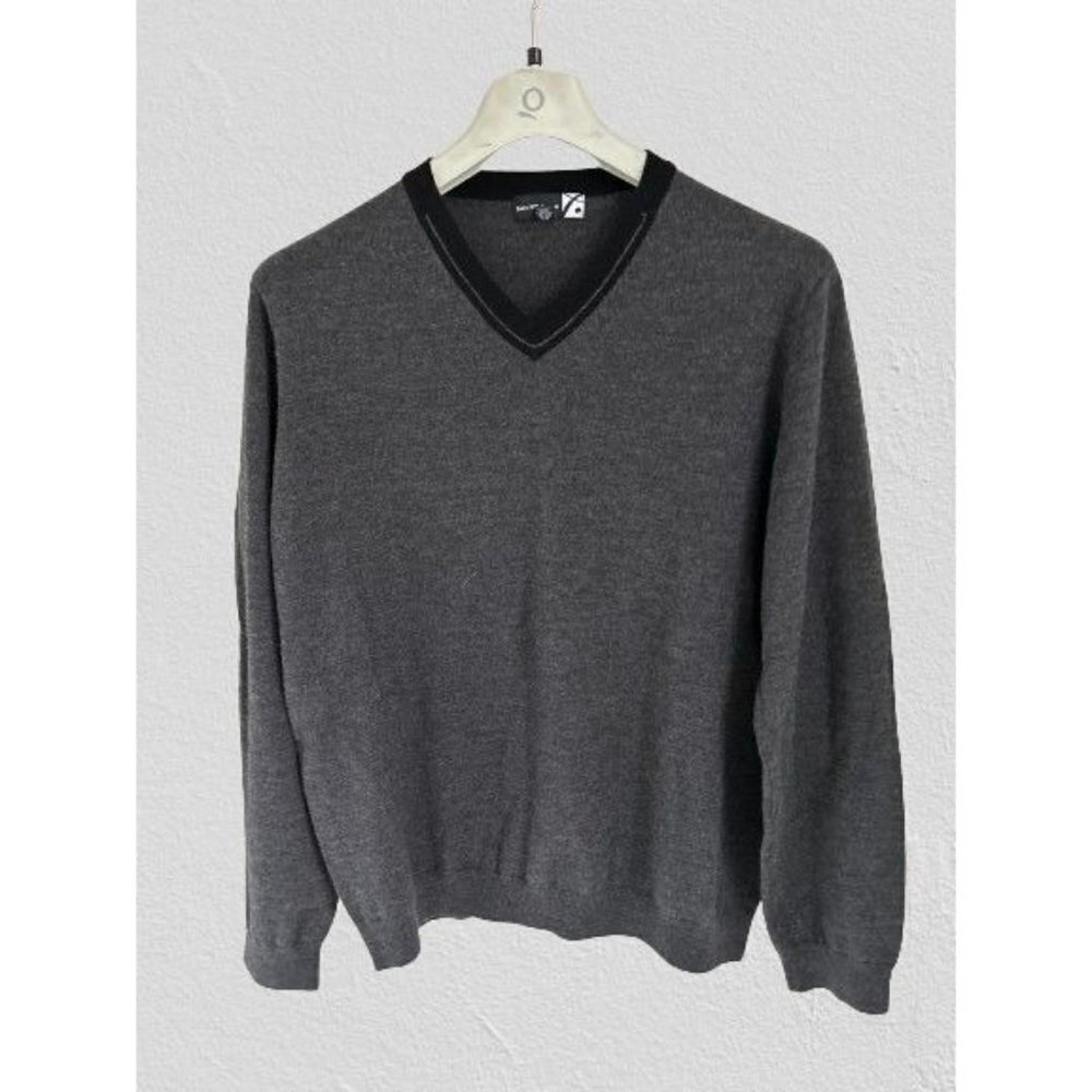 Saks 5th Avenue Wool V-Neck Pullover Knitted Gray Size 2XL